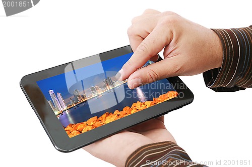 Image of Man hands are pointing on touch screen device 