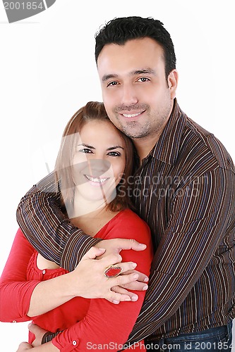 Image of Portrait of a handsome man with his arms around his beautiful wi