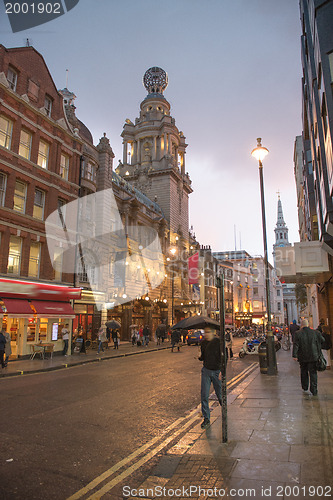 Image of London street at autumn sunset