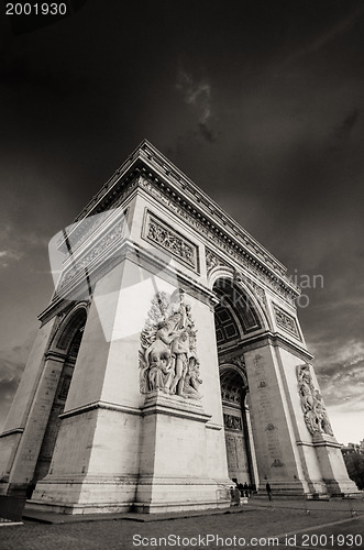 Image of Dramatic Sky above Triumph Arc in Paris with Sunset Colors