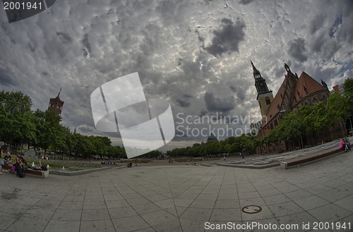 Image of Alexanderplatz, wide angle with with cloudy summer sky - Berlin