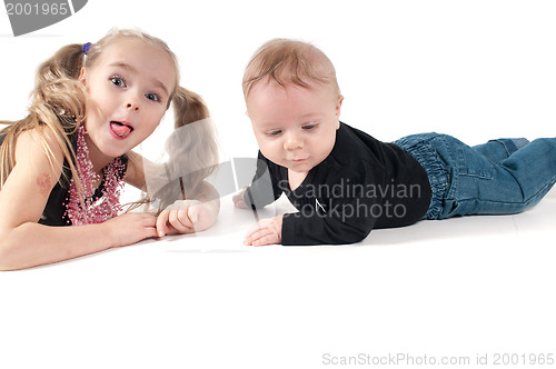 Image of Newborn baby boy with sister