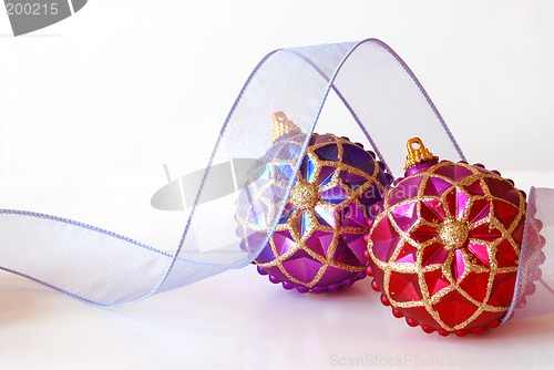 Image of Christmas Ornaments and Ribbon