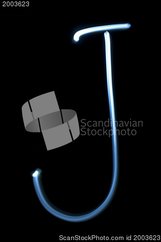 Image of The letter J from neon light. 