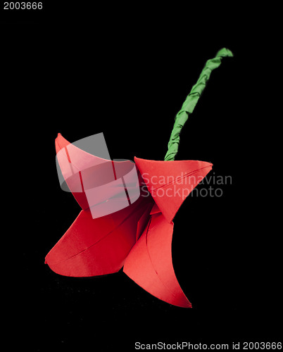 Image of Red Flower origami black isolated.