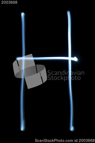 Image of The letter H from neon light. 