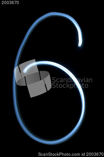 Image of Number six digit from neon light