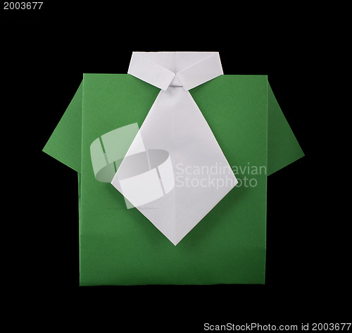 Image of Isolated paper made green shirt with white tie