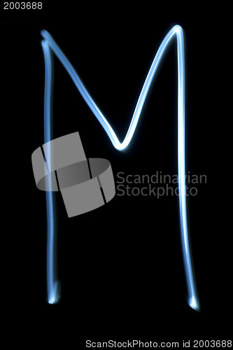 Image of The letter M from neon light. 