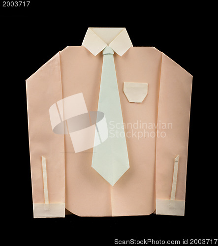 Image of Isolated paper made pink shirt with white tie