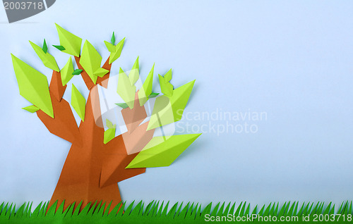 Image of Summer view green tree paper made