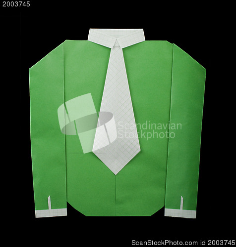 Image of Isolated paper made green shirt with white tie