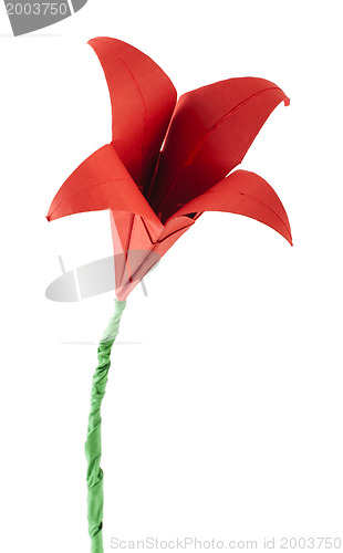 Image of Origami red flower white isolated.