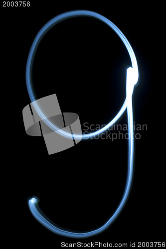 Image of Number nine digit from neon light