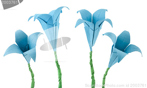 Image of Origami blue flowers white isolated.