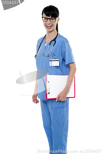 Image of Duty doctor posing with case sheet in hand