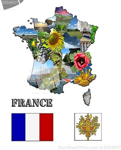 Image of The map and the arms of France with images