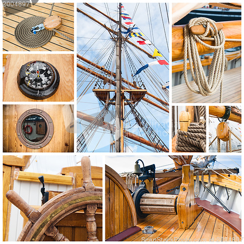 Image of Ancient sailing vessel collage.Yachting concept