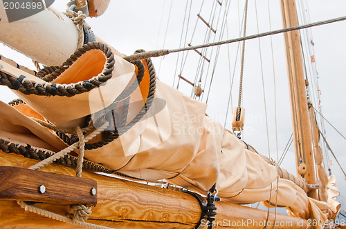 Image of Close-up shot of rope. Taken at a shipyard. 