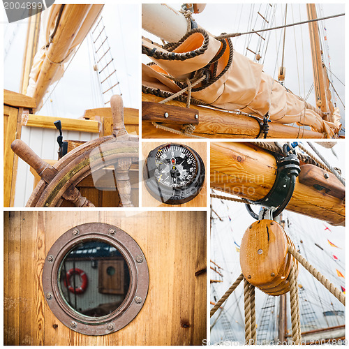 Image of Ancient sailing vessel collage.Yachting concept 