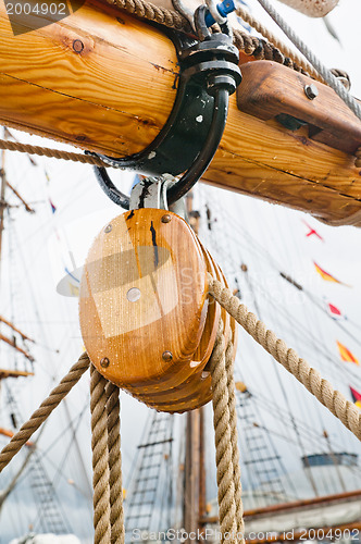 Image of Close-up shot of rope. Taken at a shipyard. 