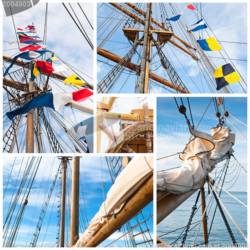 Image of Ancient sailing vessel collage.Yachting concept