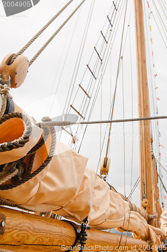 Image of Close-up shot of rope. Taken at a shipyard. 