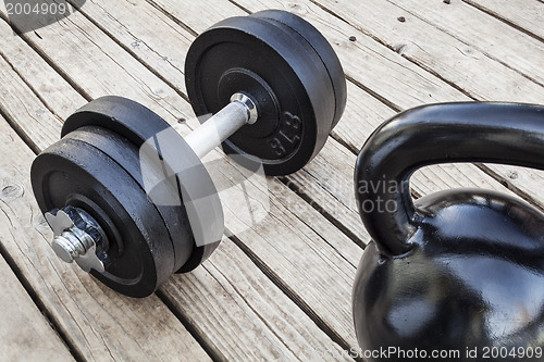 Image of kettlebell and dumbbell