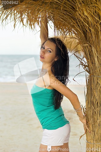 Image of Portrait of a nice young woman on beach