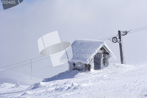 Image of snow shelter on mountain top