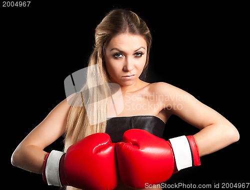 Image of beautiful nude girl with boxing gloves