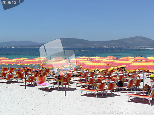 Image of Summer beach - red parasols