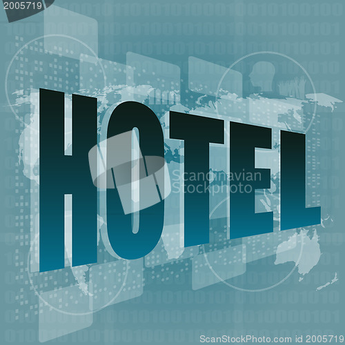 Image of Pixeled word hotel on digital screen - business concept