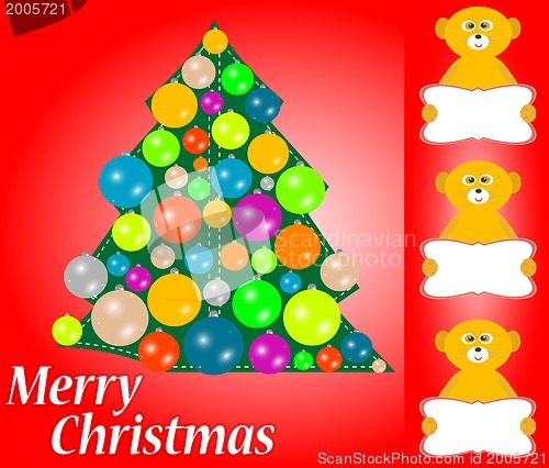 Image of Christmas tree with balls and lemur with blank card