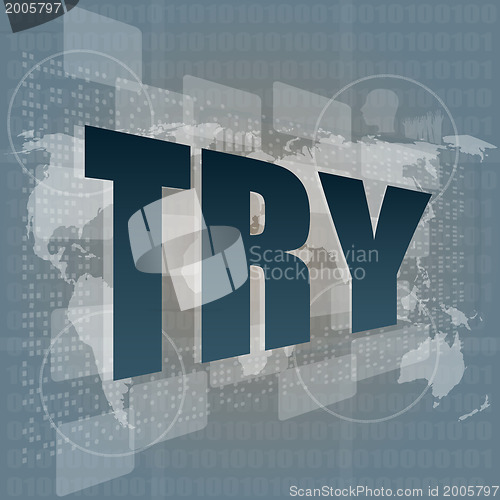 Image of social concept: words try on digital screen and world map