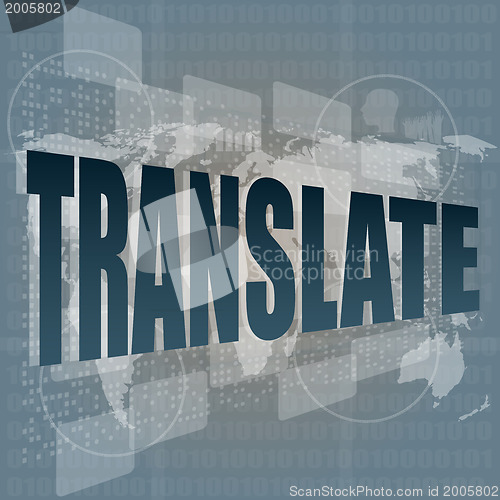 Image of business concept: words translate on digital screen