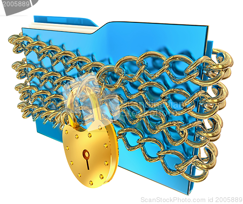 Image of blue folder with golden hinged lock