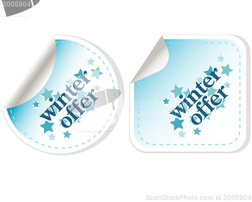 Image of winter sale. christmas offers stickers set