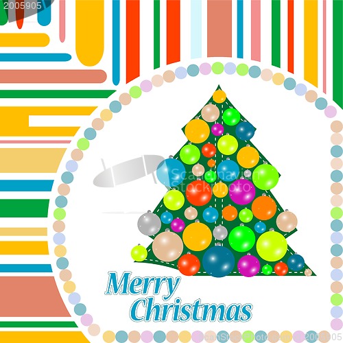 Image of Christmas tree with balls on abstract background