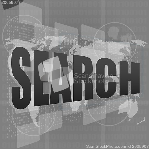 Image of Pixeled word search on digital screen with world map