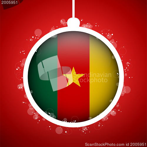 Image of Merry Christmas Red Ball with Flag Cameroon