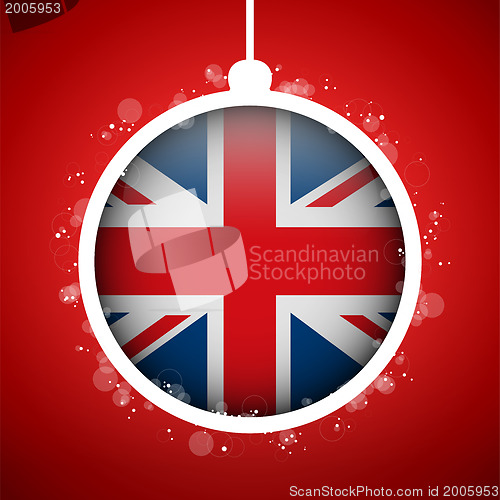 Image of Merry Christmas Red Ball with Flag United Kingdom UK