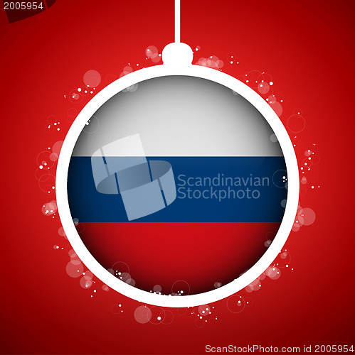 Image of Merry Christmas Red Ball with Flag Russia