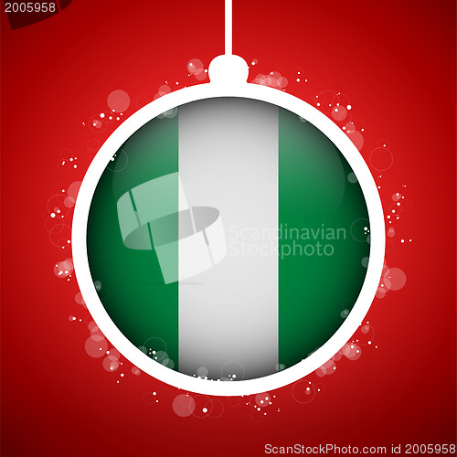 Image of Merry Christmas Red Ball with Flag Nigeria