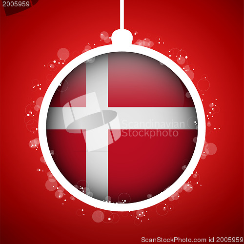 Image of Merry Christmas Red Ball with Flag Denmark