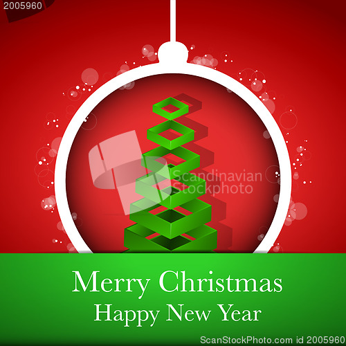 Image of Merry Christmas Happy New Year Ball on Red Background