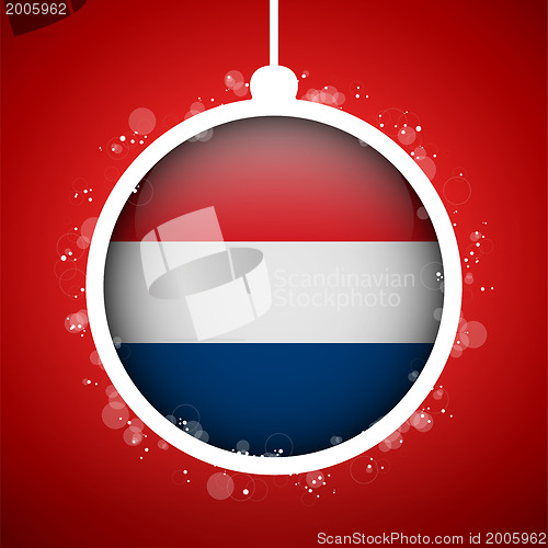 Image of Merry Christmas Red Ball with Flag Netherlands