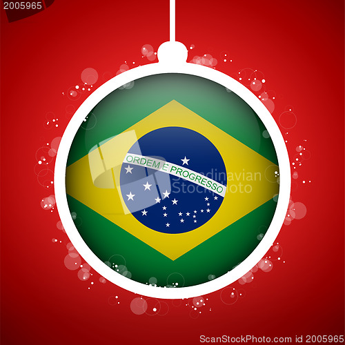 Image of Merry Christmas Red Ball with Flag Brazil