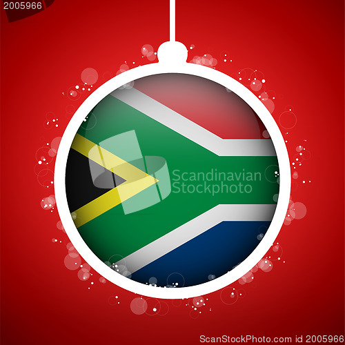 Image of Merry Christmas Red Ball with Flag South Africa