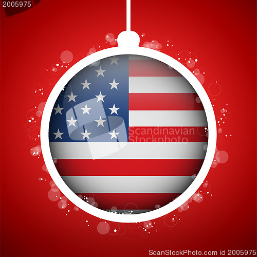 Image of Merry Christmas Red Ball with Flag USA